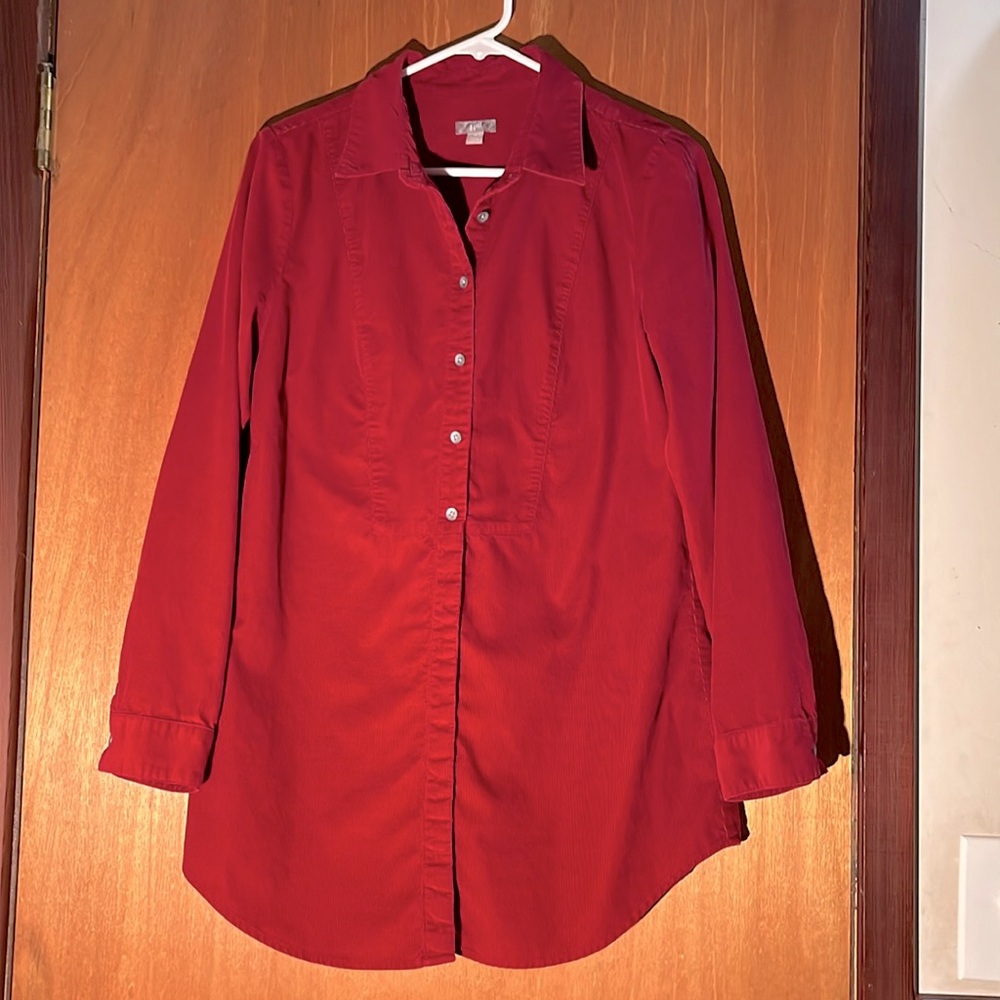 Nice J. Jill 100% Cotton Red Corduroy Button Down Long Sleeve Shirt - Size M